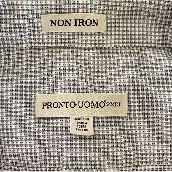 Pronto Uomo Non Iron Button Down Long Sleeve Men's Shirt Grey Cotton Size 2XLT - Picture 8 of 9